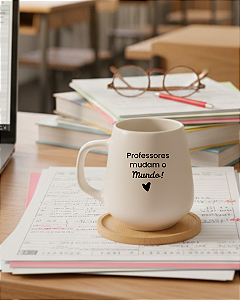 Caneca Professores Mudam o Mundo com Pires Bambu 260ml