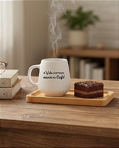 Conjunto Café com Afeto A Vida Começa Depois do Café - Caneca com Bandeja