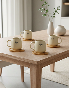 4 Canequinhas 150ml com Pires em Bambu Libélula