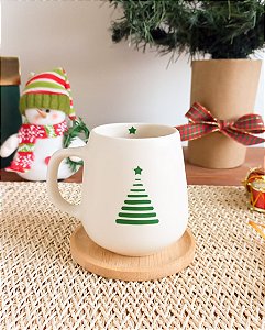 Caneca Árvore de Natal com Pires Bambu 260ml