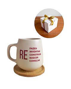 Caneca Recomeçar com Pires Bambu 260ml