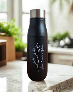 Garrafa Térmica Amor Carinho Gratidão Preta