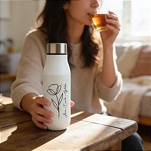 Garrafa Térmica Amor Carinho Gratidão Branco