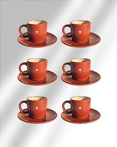 Jogo 6 Xícaras de Café Coração Terracota
