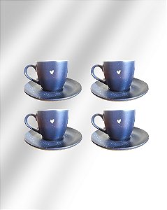 Jogo 4 xícaras c/ pires Café Chá Cerâmica Azul