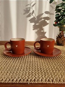 Jogo de 2 Xícaras Café Coração Terracota