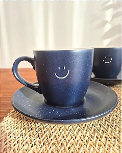 Xícara Café Chá Azul Sorrir Smile