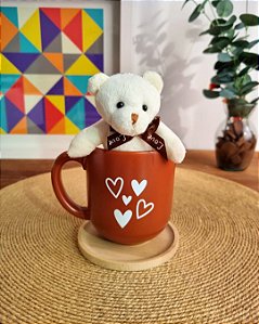 Caneca Terracota Coração com Chaveiro de Urso
