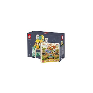 Kit Montessori Animais De Empilhar + Quebra-Cabeça Safari