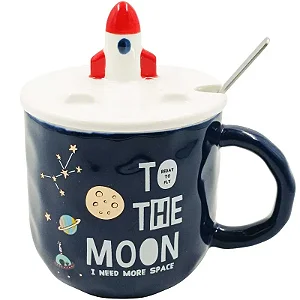 Caneca Foguete C/ Tampa + Colher 360ml em Cerâmica Lila Cosméticos
