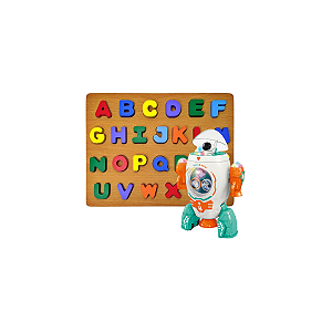 Kit Brinquedo Didático Alfabeto + Foguete Laranja Luz E Som