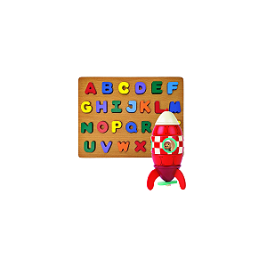 Kit Didático Letras Montessori + Foguete Madeira Magnético