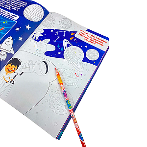 Livro Vamos Explorar o Espaço P/ Colorir + 12 Lápis de Colorir