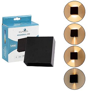 Arandela LED 4W 3000K Quadrado Facho Duplo Ajustável Preto - Gaya