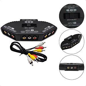 Chave Seletora Audio Video Chaveador 3x3 RCA com Cabo 80cm