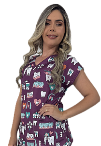 Blusa -pijama Cirúrgico Estampado - Scrub Slim - Odontologia