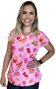 Blusa Pijama Cirúrgico Estampado Scrub Slim Cupcake Nutrição