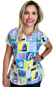 Blusa - Pijama Cirúrgico Estampado -Scrub - Pets - Bichinhos