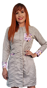 Jaleco Feminino Slim - Gabardine - Gola Padre - Veterinária