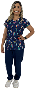Scrub Pijama Cirurgico hospitalar Estampado Cuidador de Idosos