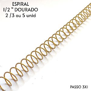 KIT C/3 - Espiral de Aço para Encadernação Revestido em Nylon 1/2'' (100 folhas) Passo 3x1 - DOURADO