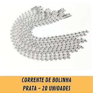 Correntes Bolinha PRATA para Chaveiro / Artesanato / Colorida 2.4mm  - 20 unidades