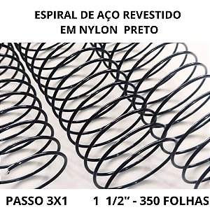 KIT C/03 - Espiral de Aço p/ Encadernação Revestido em Nylon 1 1/2'' (350 fls) Passo 3x1 - PRETO