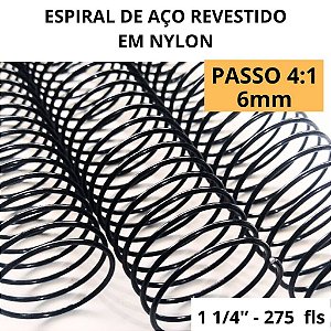 KIT C/03 - Espiral de Aço p/ Encadernação Revestido em Nylon 1 1/4'' (275 fls) Passo 4X1 - PRETO