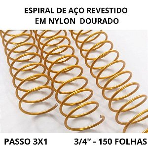 KIT C/03 - Espiral de Aço p/ Encadernação Revestido em Nylon 3/4'' (150 fls) Passo 3x1 - DOURADO