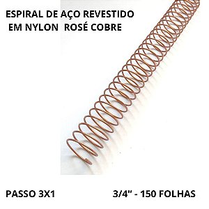 KIT C/03 - Espiral de Aço p/ Encadernação Revestido em Nylon 3/4'' (150 fls) Passo 3x1 - ROSÉ COBRE