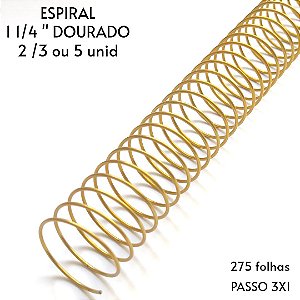 KIT C/03 - Espiral de Aço p/ Encadernação Revestido em Nylon 1 1/4'' (275 fls) Passo 3x1 - DOURADO