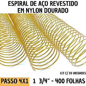 KIT C/03 - Espiral de Aço p/ Encadernação Revestido em Nylon 1 3/4'' (400 fls) Passo 4X1 - DOURADO
