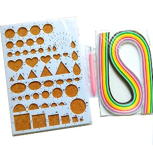 KIT FÁCIL para Quilling (Ferramenta/Boleador, papéis e gabarito)