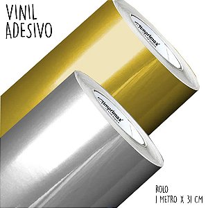 Vinil Adesivo Metalizado - Rolo 1metro x 25cm - Dourado ou Prata