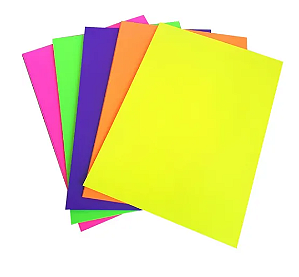 Kit Papel Fluorescente Neon A4 - 180g ( Luz Negra) - 5 folhas sortidas