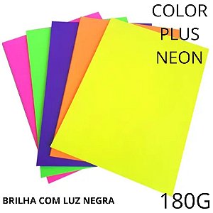 Kit Papel Fluorescente Neon A4 - 180g ( Luz Negra) - 5 folhas sortidas