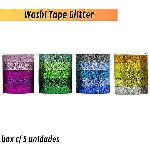 Fitas Adesivas Glitter / Washi Paper - Box c/5 unidades