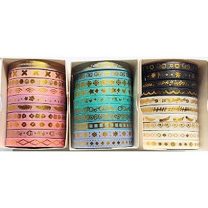 Fitas Adesivas Foil Gold Coloridas / Washi Paper - Box c/10 unidades
