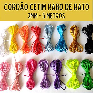 Cordão Cetim Rabo de Rato 2mm - 5 metros ( várias cores)