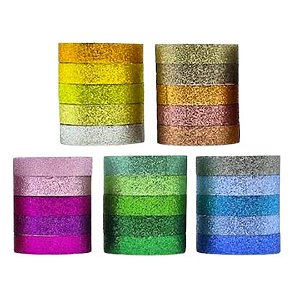 Fitas Adesivas Glitter / Washi Paper - Box c/5 unidades