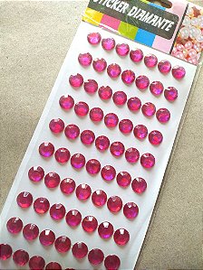 Cartela de Adesivos Strass PINK 12mm para Personalizar Lembrancinhas, Agendas