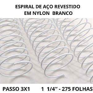 KIT C/03 - Espiral de Aço p/ Encadernação Revestido em Nylon 1 1/4'' (275 fls) Passo 3x1 - BRANCO