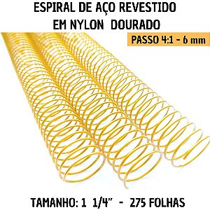 KIT C/03 - Espiral de Aço p/ Encadernação Revestido em Nylon 1 1/4'' (275 fls) Passo 4X1 - DOURADO