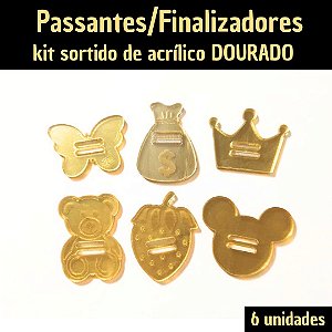 Passantes/ Finalizadores Acrílico Espelhado para Agendas - 6 modelos/unidades DOURADO
