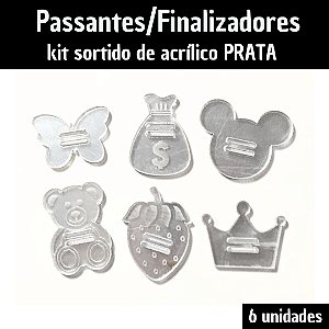 Passantes/ Finalizadores Acrílico Espelhado para Agendas - 6 modelos/unidades PRATA
