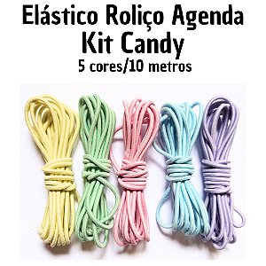 Elástico Roliço para Agenda - Kit Candy 5 cores - 10 metros
