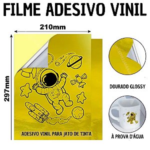 Filme Adesivo Vinil à prova d'água Dourado Glossy A4 - 2 folhas