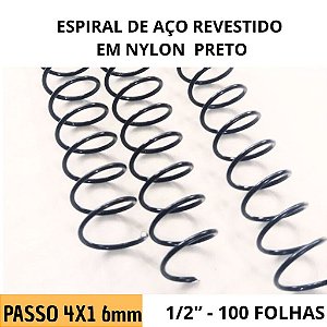 KIT C/03 - Espiral de Aço p/ Encadernação Revestido em Nylon  1/2 (100 fls) Passo 4X1 - PRETO