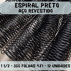Espiral de Aço p/ Encadernação Revestido em Nylon Preto 1' 1/2 (350 fls) Passo 4X1 - 12 unidades