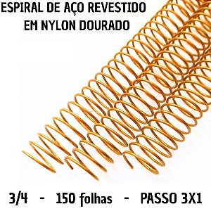 KIT C/03 - Espiral de Aço p/ Encadernação Revestido em Nylon  3/4 (150 fls) Passo 3X1 - DOURADO